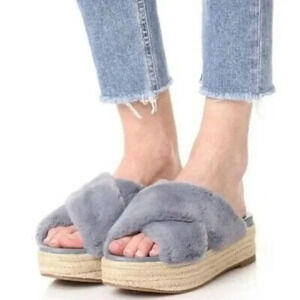 SAM EDELMAN Zia Faux Fur Espadrille Platform Sandals Powder Blue Size 10